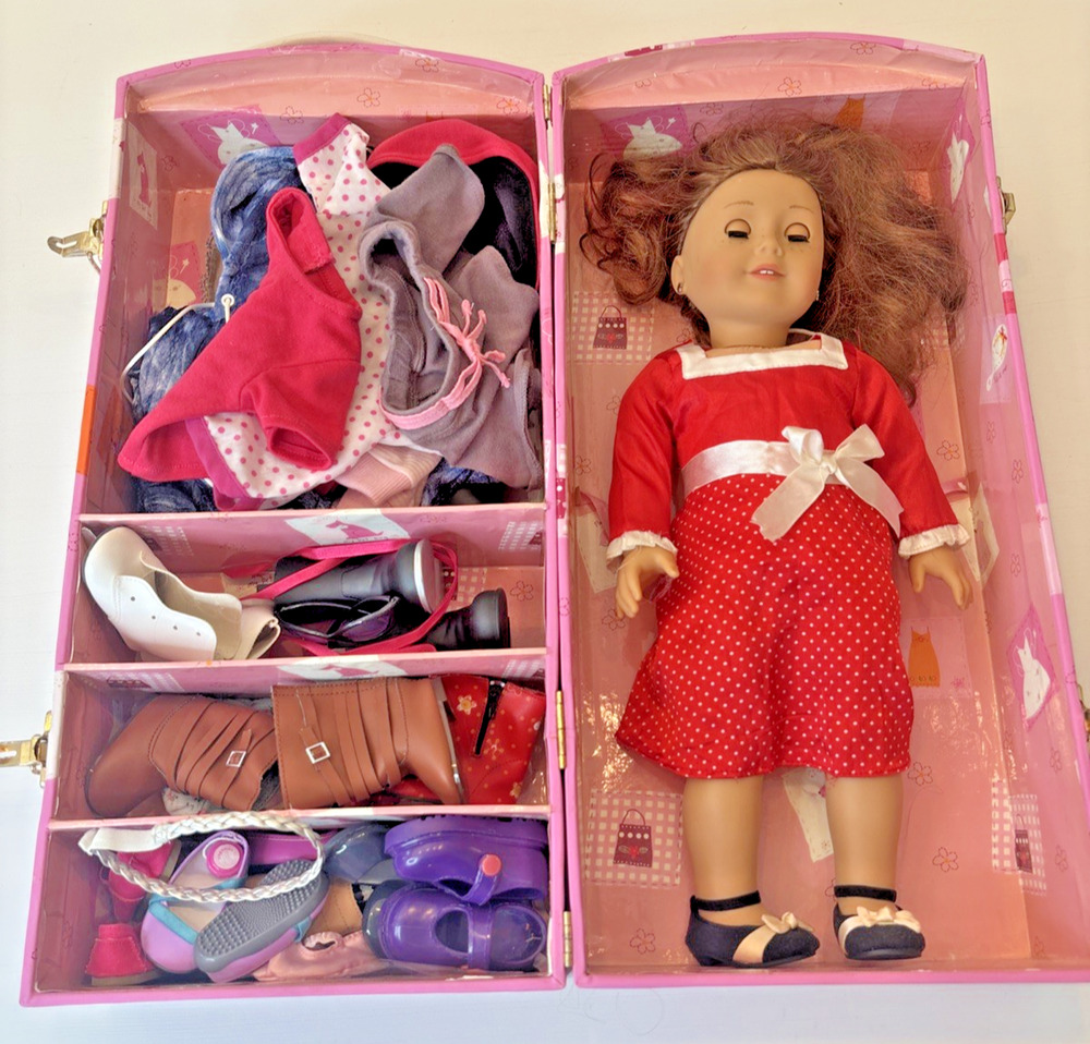 American Girl Doll Truly Me 23 Lot Pink Wardrobe Trunk Case Clothes Shoes Boots